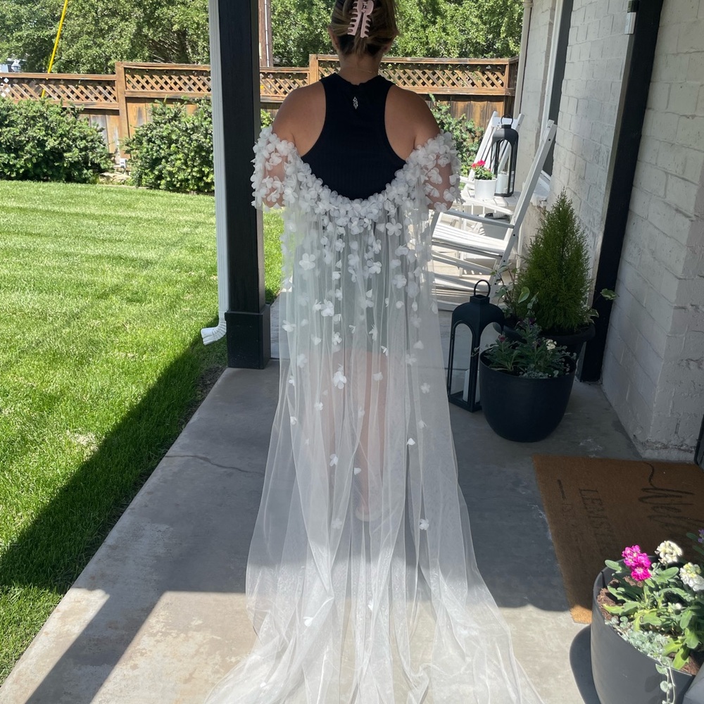 Elegant White Sheer Floral Cape